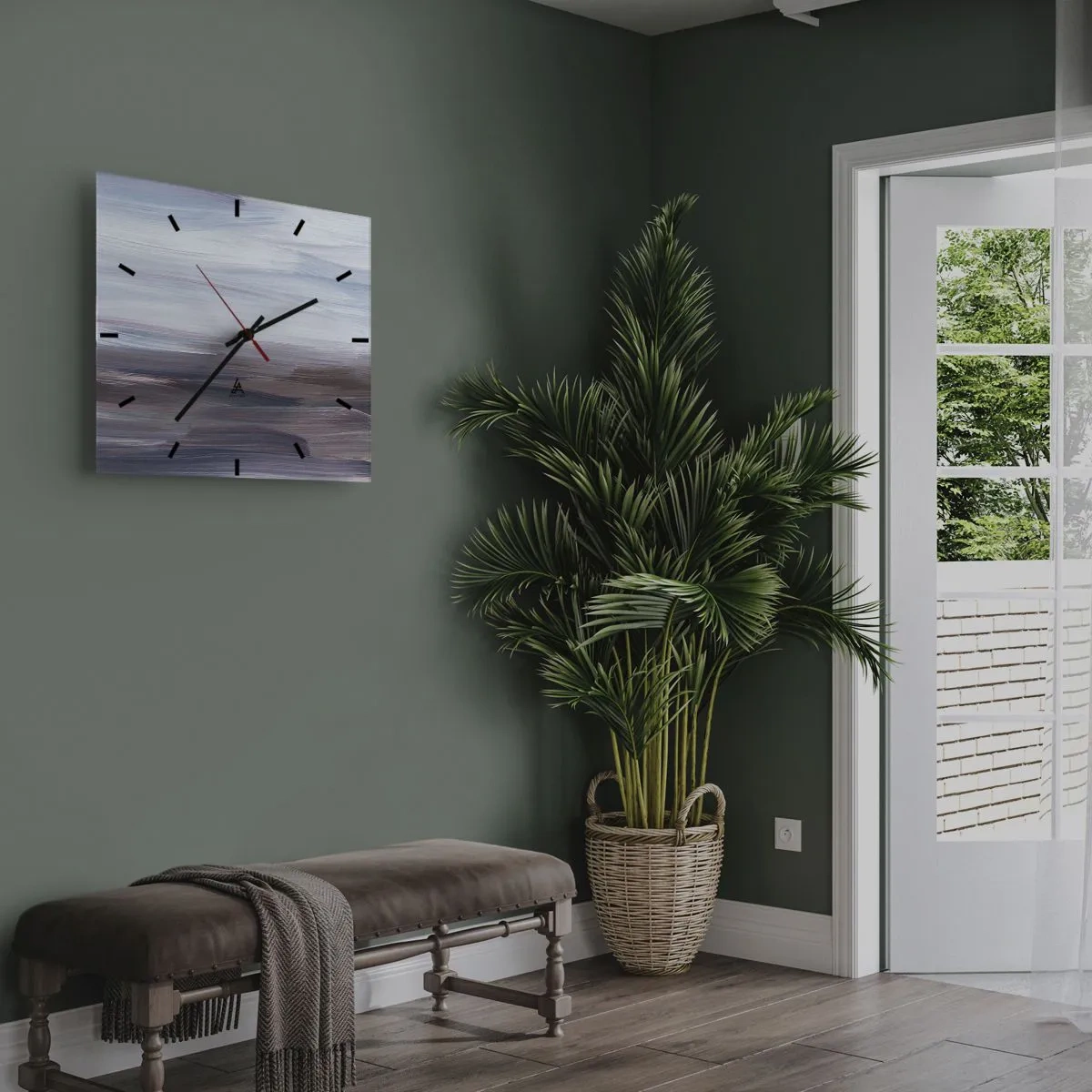 Zegar ścienny - Subtelna abstrakcja z delikatnymi pociągnięciami w pastelowych tonach - 30x30cm - Żywioły: woda - Nowoczesna dekoracja ścienna do salonu i sypialni ARTTOR