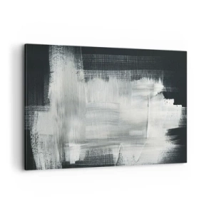 Obraz na płótnie - Białe abstrakcyjne pociągnięcia na ciemnym tle - 100x70cm - Utkane z pionu i poziomu - Nowoczesna dekoracja ścienna do salonu, kuchni i sypialni ARTTOR