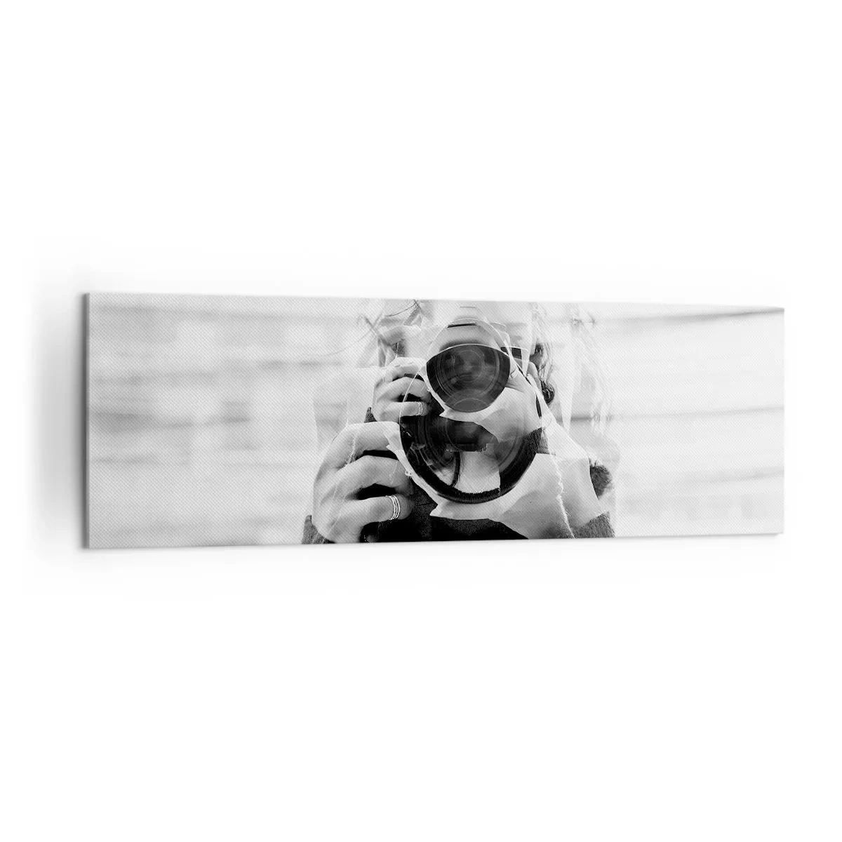 Obraz na płótnie - Czarno-biały portret fotografa z podwójną ekspozycją - 160x50cm - Twórca i tworzywo - Nowoczesna dekoracja ścienna do salonu i sypialni ARTTOR