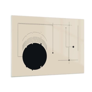 Obraz na szkle - Abstrakcyjna kompozycja z czarnym kołem i geometrycznymi liniami - 70x50cm - Sprężysta i dynamiczna kompozycja - Nowoczesna dekoracja ścienna do salonu i sypialni ARTTOR
