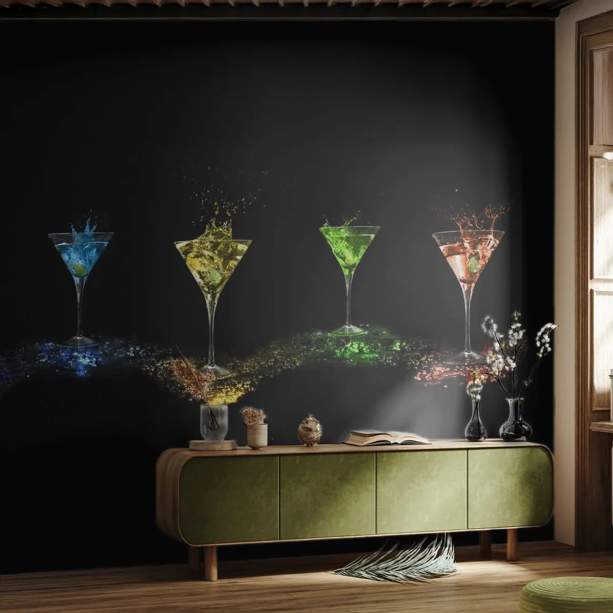 Fototapeta Standard Eco - Kolory radości w kryształowym szkle - Gastronomia, Koktajl, Kolorowy Drink - 200x140 cm