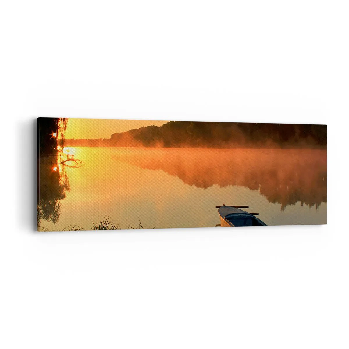 Obraz na płótnie - Wschód słońca nad wodą jak tafla lustra - 90x30 cm