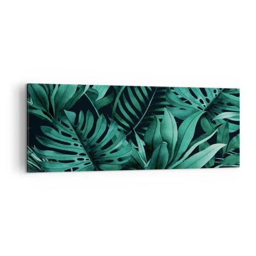 Obraz na płótnie - Tropikalne liście w odcieniach intensywnej zieleni - 140x50cm - Głębia tropikalnej zieleni - Nowoczesna dekoracja ścienna do salonu i sypialni ARTTOR