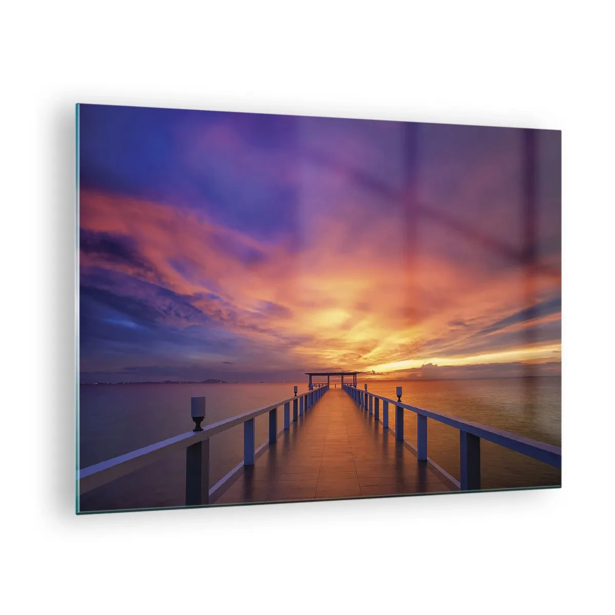 Obraz na szkle - Pomost na tle zachodu słońca - 70x50cm - Bez końca - Nowoczesna dekoracja ścienna do salonu i sypialni ARTTOR