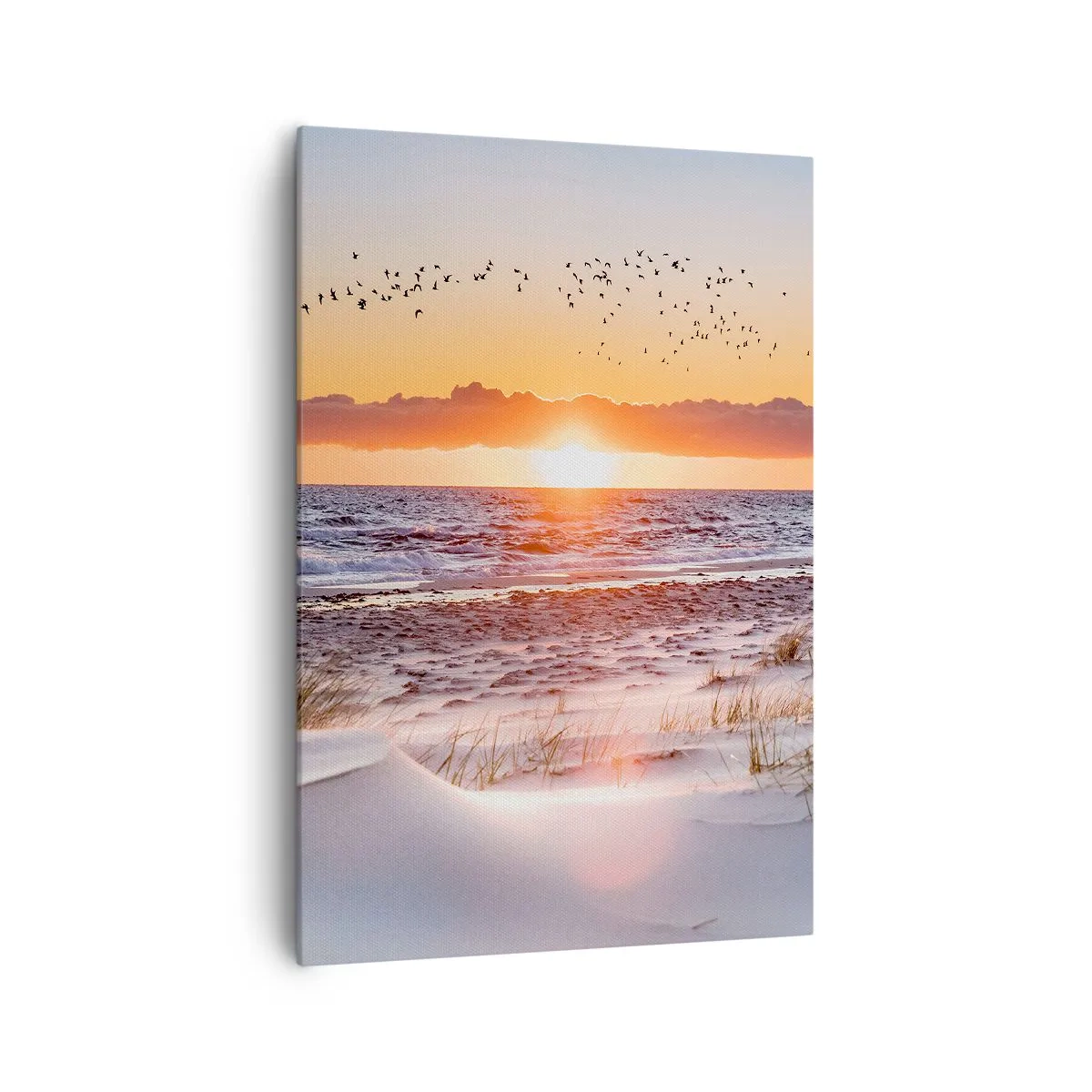Obraz na płótnie - Zachód słońca nad morzem z widokiem na wydmy - 70x100cm - Pejzaż horyzontalny - Nowoczesna dekoracja ścienna do salonu i sypialni ARTTOR