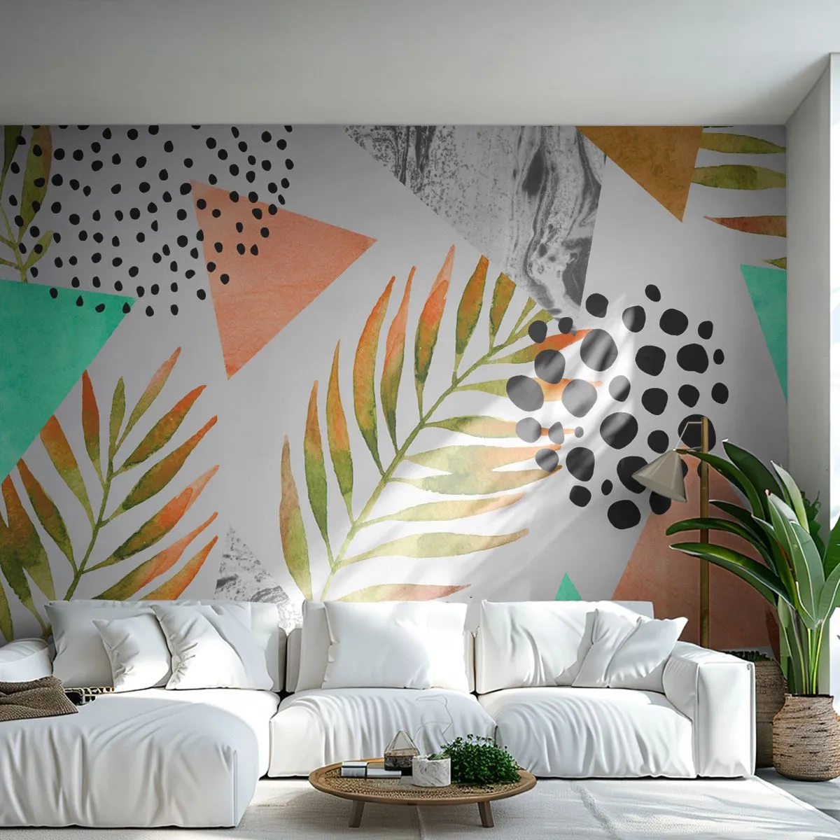 Fototapeta Premium Canvas - Dekoracja z palmowym liściem - Liść Palmowy, Grafika, Sztuka - 250x175 cm