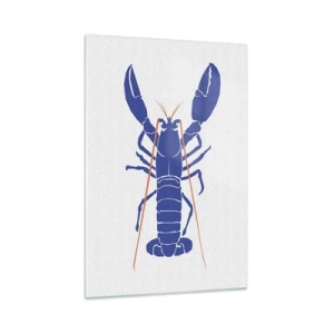 Obraz na szkle - Minimalistyczna ilustracja niebieskiego homara na jasnym tle - 70x100cm - Homar wykwintny w granacie - Nowoczesna dekoracja ścienna do salonu i sypialni ARTTOR