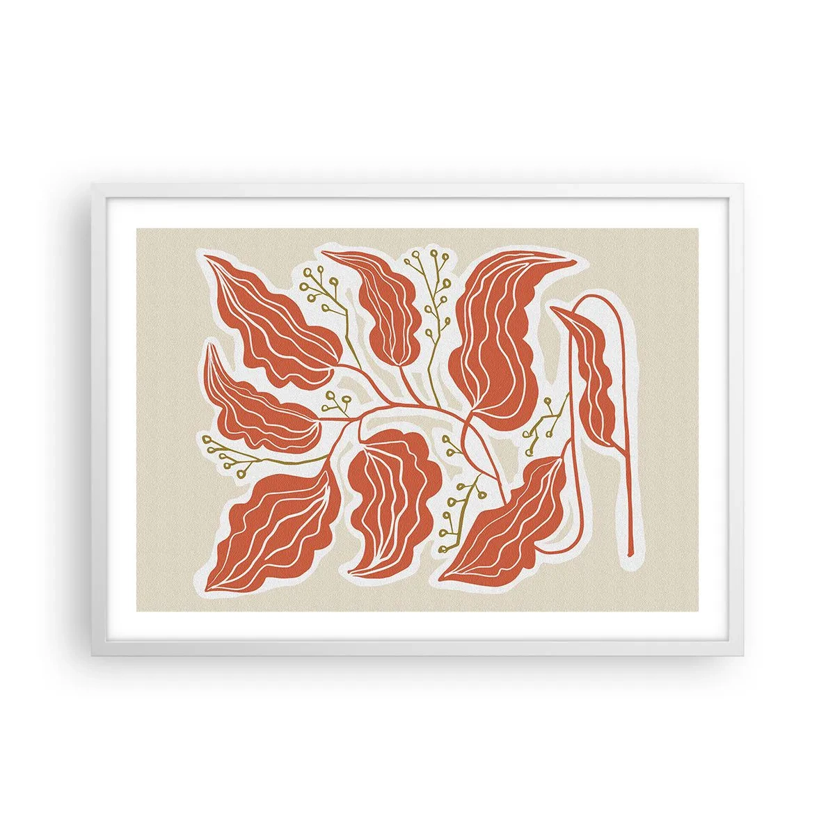 Plakat w białej ramie - Ludowo i koralowo - 70x50 cm