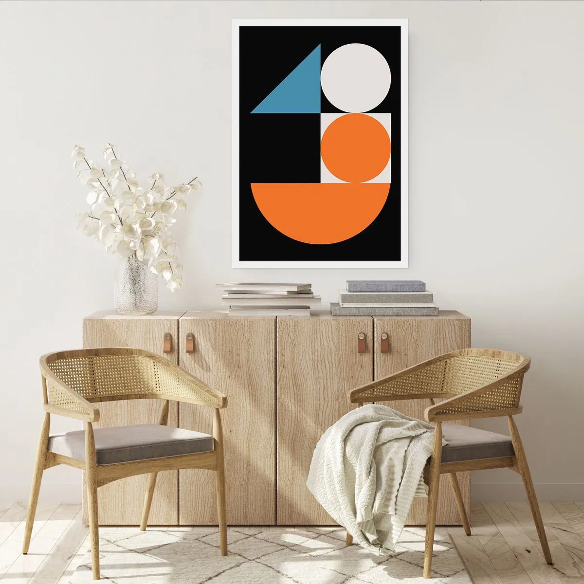 Plakat - Nowoczesny geometryczny wzór z kołami, trójkątem i półokręgiem - 50x70cm - Układ figurowy - Nowoczesna dekoracja ścienna do salonu, kuchni i sypialni ARTTOR