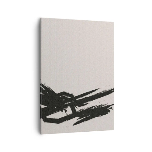 Obraz na płótnie - Abstrakcyjna kompozycja dynamicznego pędzla w czerni - 50x70cm - Niepohamowany pęd - Nowoczesna dekoracja ścienna do salonu, kuchni i sypialni ARTTOR