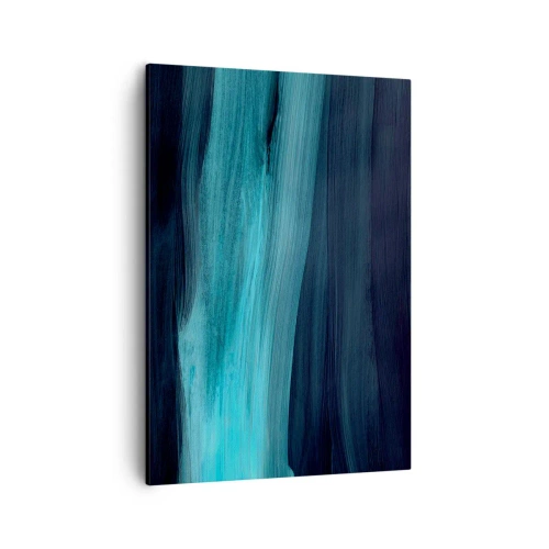 Obraz na płótnie - Abstrakcyjne pociągnięcia pędzla w odcieniach turkusu i granatu - 50x70cm - Popłyń z nurtem - Nowoczesna dekoracja ścienna do salonu, kuchni i sypialni ARTTOR