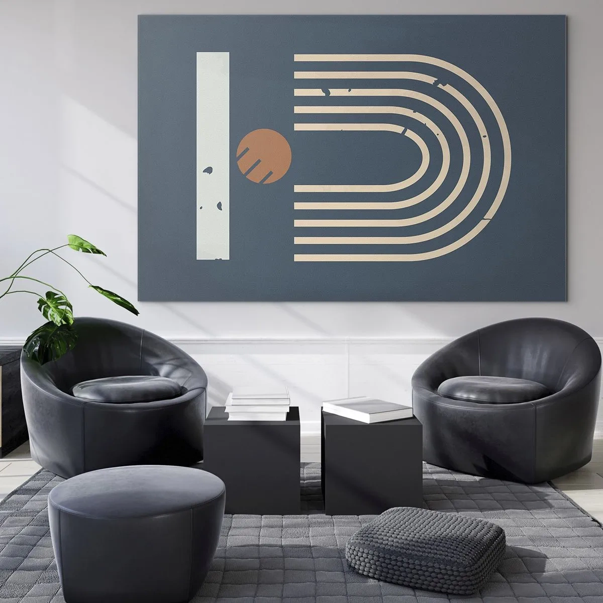 Obraz na szkle - Geometryczna kompozycja w stylu retro na ciemnym tle - 100x70cm - Geometria na granacie - Nowoczesna dekoracja ścienna do salonu, kuchni i sypialni ARTTOR