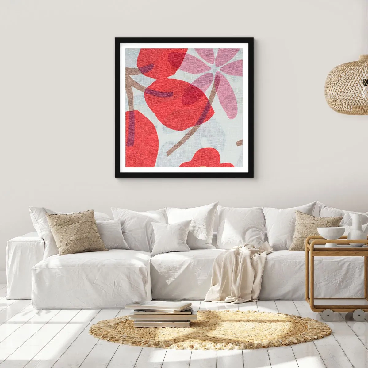 Plakat w czarnej ramie - Kompozycja kwiatowa w różu - 40x40 cm