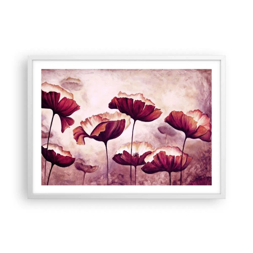 Plakat w białej ramie - Płatek czerwony i biały - 70x50 cm