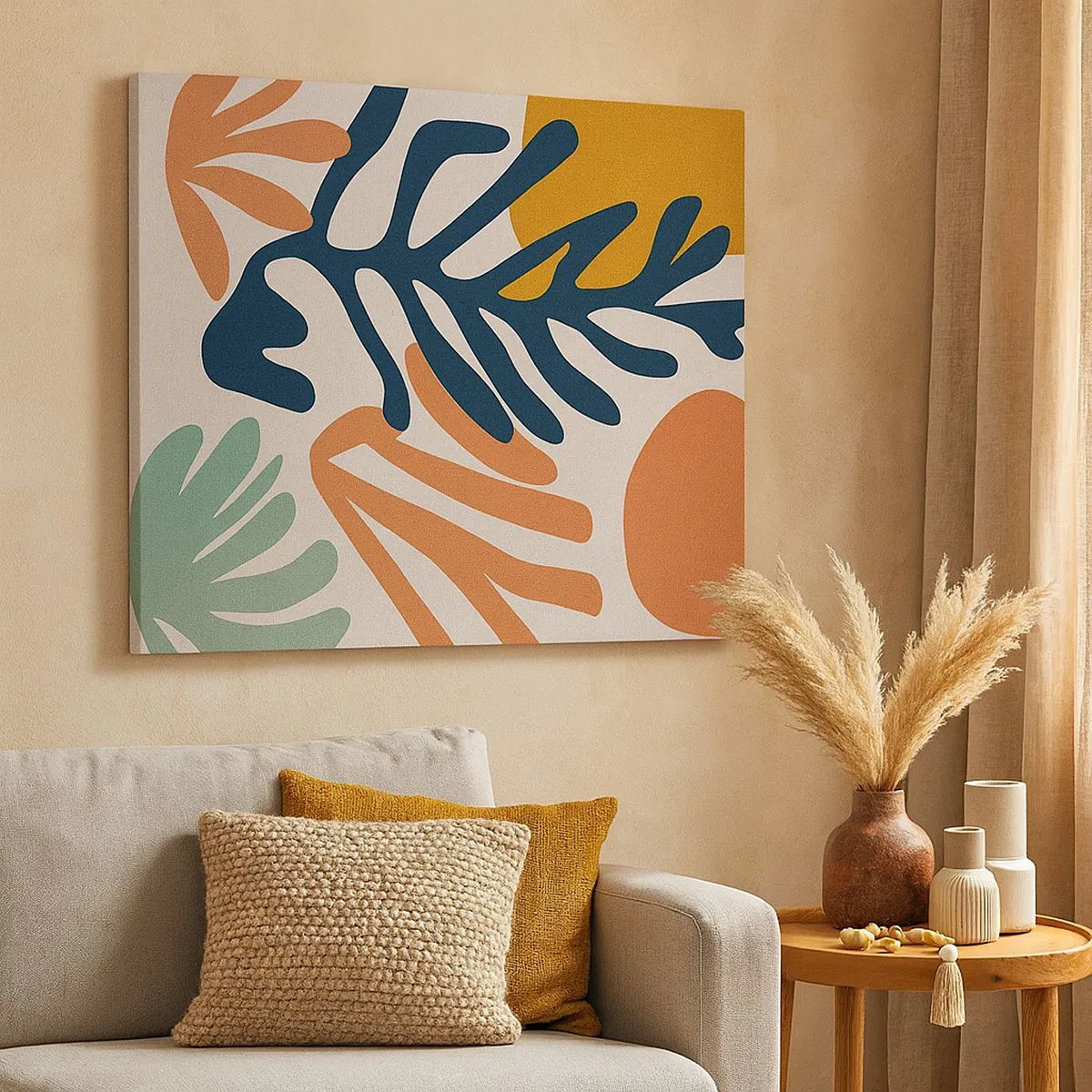 Obraz na płótnie - Kolorowe liście w abstrakcyjnym stylu - 70x50cm - Koralowe morza - Nowoczesna dekoracja ścienna do salonu i sypialni ARTTOR