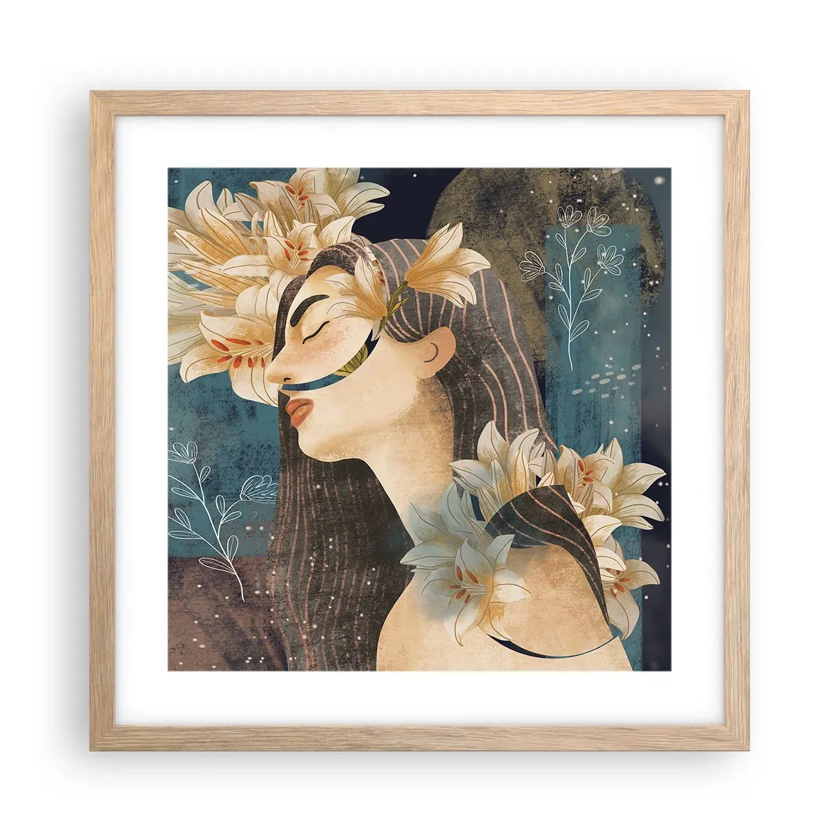 Plakat w ramie jasny dąb - Baśń o królewnie z liliami - 40x40 cm