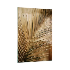 Obraz na szkle - Zbliżenie na liść palmy w złocisto-brązowej tonacji - 50x70cm - Naturalna kolumnada - Nowoczesna dekoracja ścienna do salonu, kuchni i sypialni ARTTOR