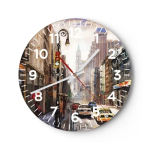 Zegar ścienny - Nowy Jork – w deszczu tez kolorowy - 30x30 cm