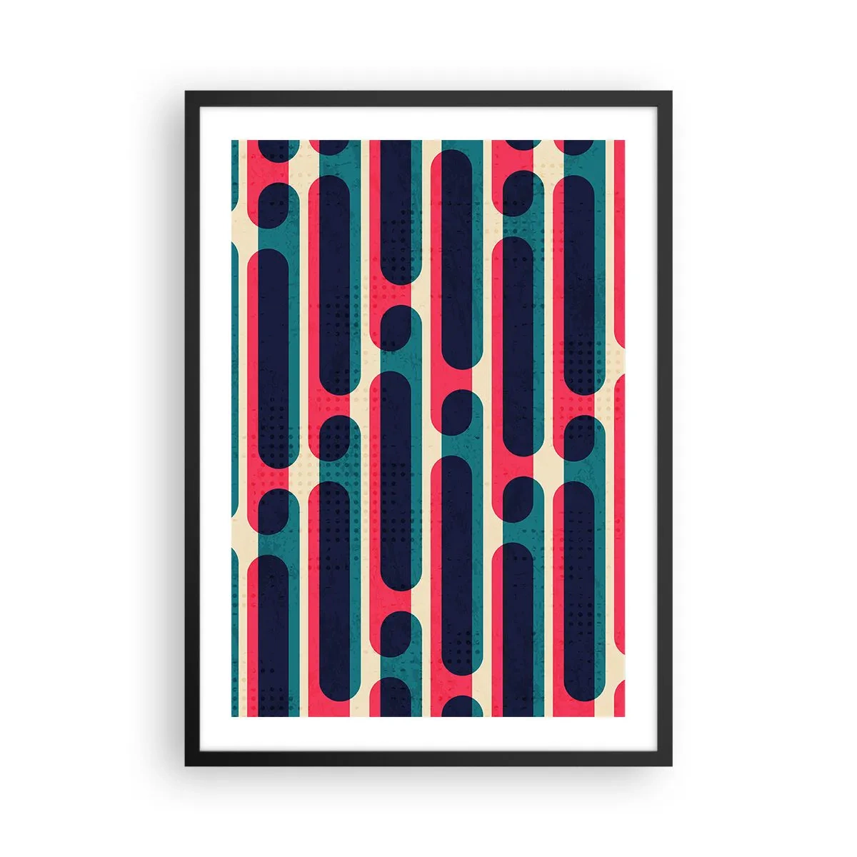 Plakat w czarnej ramie - Geometryczny wzór w odcieniach czerwieni i niebieskiego - 50x70cm - W głąb i do przodu - Nowoczesna dekoracja ścienna do salonu i sypialni ARTTOR