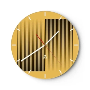 Zegar ścienny - Żółte tło z czarnymi pionowymi liniami tworzącymi geometryczny efekt - 30x30cm - Kwadratura przeciwieństw - Nowoczesna dekoracja ścienna do salonu, kuchni i sypialni ARTTOR