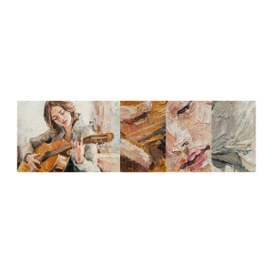 Fototapeta Próbka Premium Sand - Koncert na gitarę i dziewczęce serce - Gitara, Muzyka, Dziewczyna - 100x30 cm