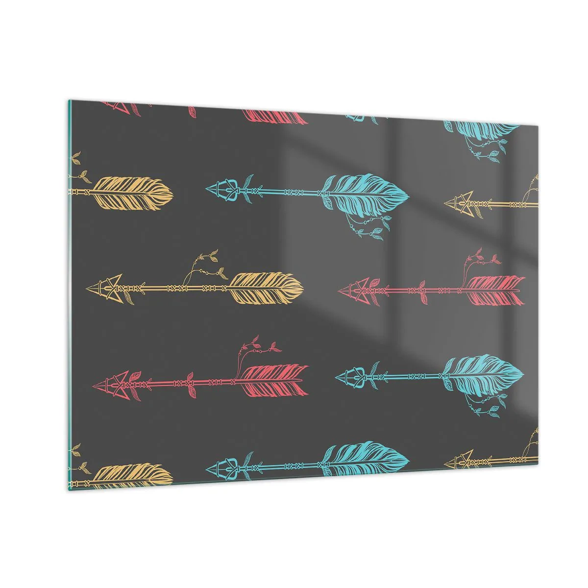 Obraz na szkle - Kolorowe strzały na ciemnym tle w układzie graficznym - 100x70cm - W ordynku - Nowoczesna dekoracja ścienna do salonu, kuchni i sypialni ARTTOR