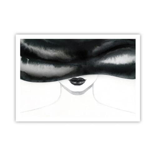 Plakat - Subtelny portret kobiety z zakrytą twarzą w monochromatycznym stylu - 100x70cm - Zmysłowa tajemnica - Nowoczesna dekoracja ścienna do salonu i sypialni ARTTOR