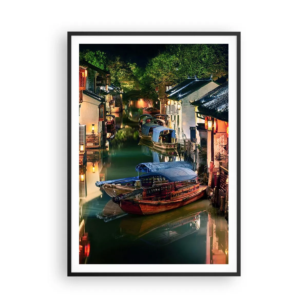 Plakat w czarnej ramie - Wieczór na chińskiej ulicy - 70x100 cm