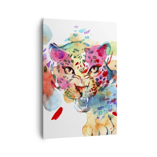 Obraz na płótnie - Abstrakcyjny portret lamparta w intensywnych kolorach - 70x100cm - Piękna i bestia - Nowoczesna dekoracja ścienna do salonu i sypialni ARTTOR