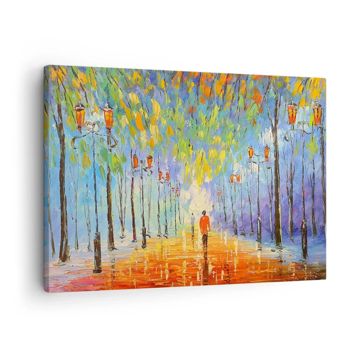 Obraz na płótnie - Malowniczy spacer wśród latarni w deszczową noc - 70x50cm - Nocna piosenka deszczu - Nowoczesna dekoracja ścienna do salonu i sypialni ARTTOR