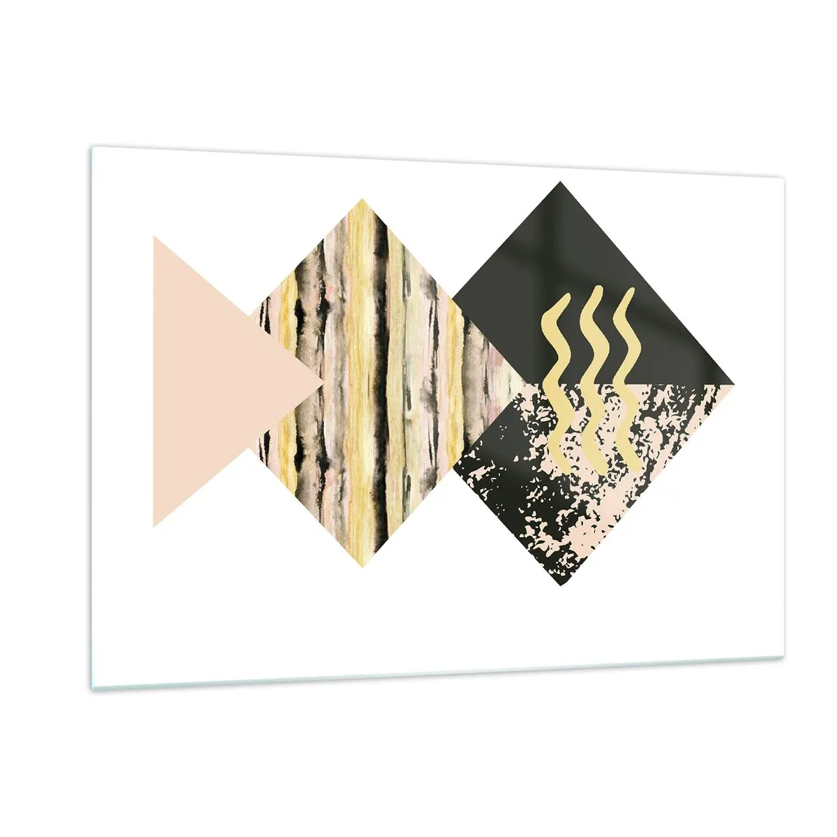 Obraz na szkle - Abstrakcyjna kompozycja geometryczna z trójkątami i teksturami - 120x80cm - Nie takie proste - Nowoczesna dekoracja ścienna do salonu, kuchni i sypialni ARTTOR