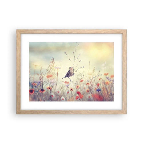 Plakat w ramie jasny dąb - Ptasi portret z łąką w tle - 40x30 cm