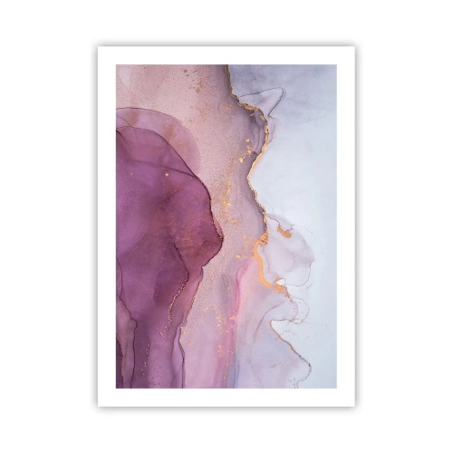 Plakat - Abstrakcyjne fale w odcieniach lila i fioletu ze złotymi akcentami - 50x70cm - Fale lila i fioletu - Nowoczesna dekoracja ścienna do salonu, kuchni i sypialni ARTTOR