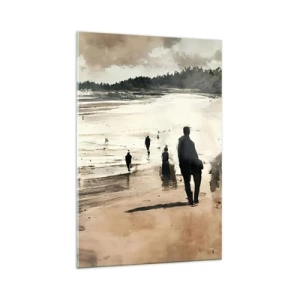 Obraz na szkle - Spacerowicze na plaży w spokojnym pejzażu - 70x100cm - Przywołani - Nowoczesna dekoracja ścienna do salonu i sypialni ARTTOR