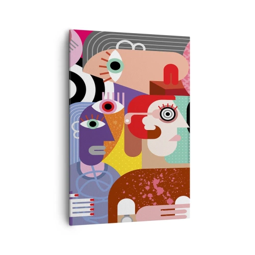 Obraz na płótnie - Kolorowa abstrakcja z geometrycznymi twarzami - 70x100cm - My od pana Picassa - Nowoczesna dekoracja ścienna do salonu i sypialni ARTTOR