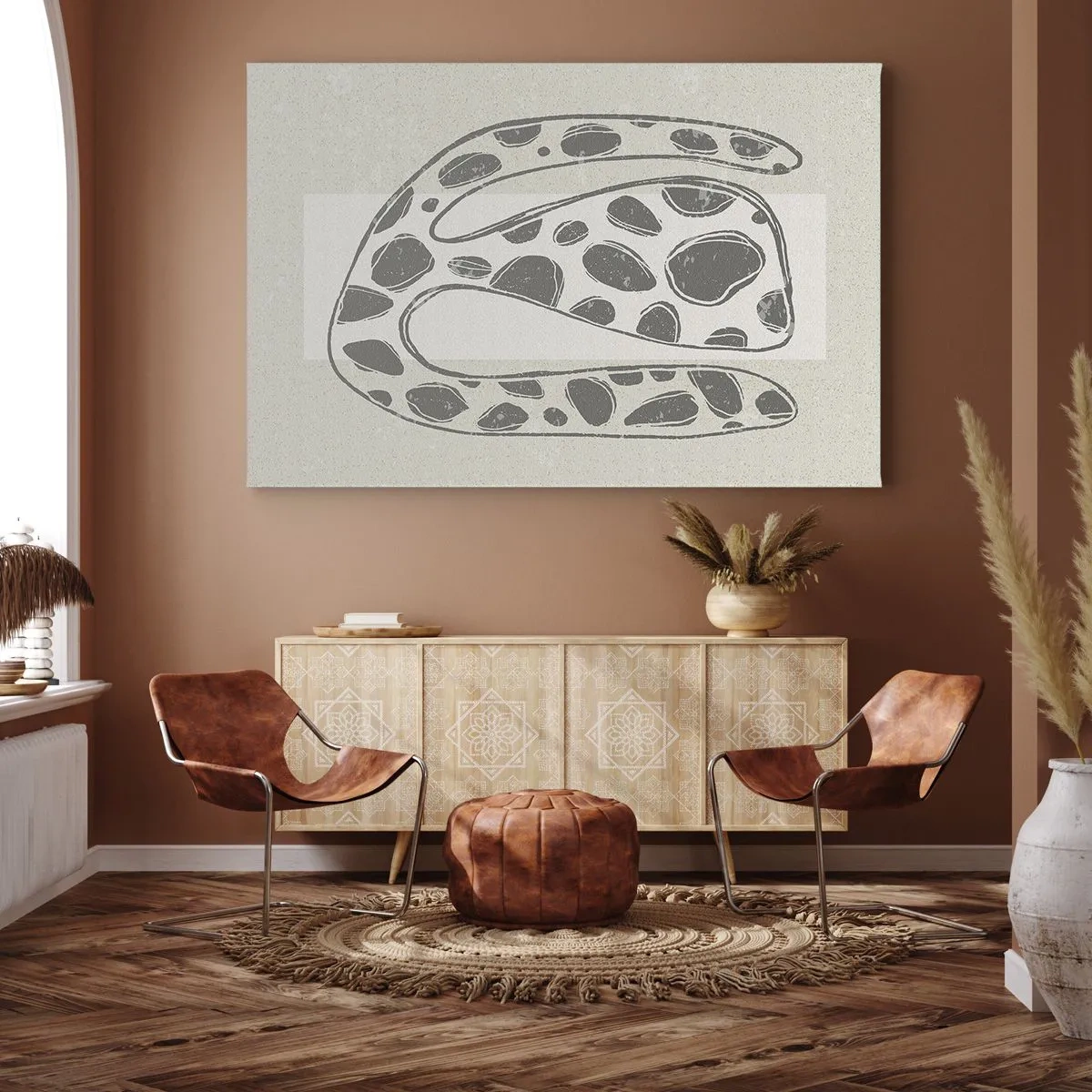 Obraz na płótnie - Abstrakcyjny wzór organiczny w odcieniach szarości - 70x50cm - Przedziwne stworzenie - Nowoczesna dekoracja ścienna do salonu i sypialni ARTTOR