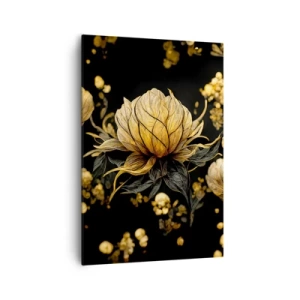 Obraz na płótnie - Złoty kwiat na ciemnym tle - 70x100cm - Subtelna kruchość - Nowoczesna dekoracja ścienna do salonu i sypialni ARTTOR