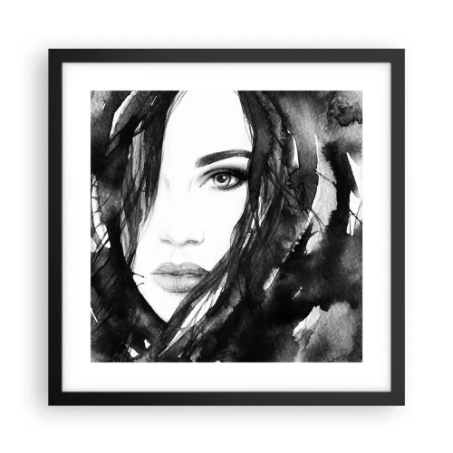 Plakat w czarnej ramie - Portret damy w czerni i bieli - 40x40 cm