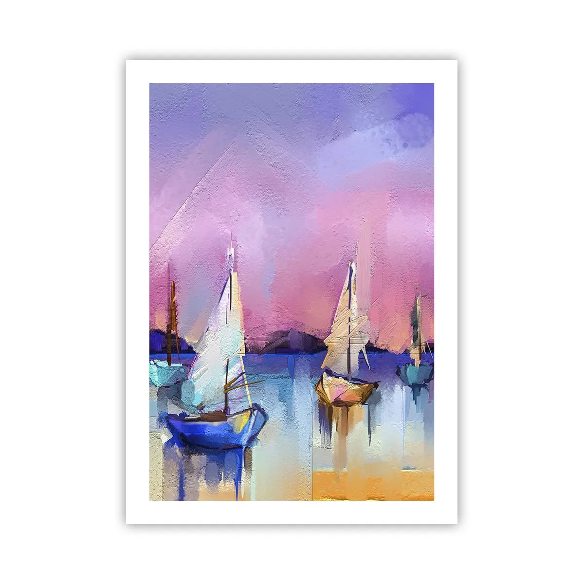 Plakat - Abstrakcyjne żaglówki na kolorowym tle - 50x70cm - Kierunek: szerokie wody - Nowoczesna dekoracja ścienna do salonu, kuchni i sypialni ARTTOR