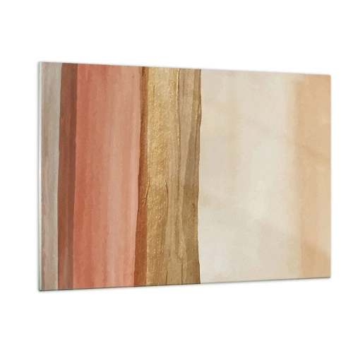 Obraz na szkle - Abstrakcyjne pasy w ciepłych odcieniach beżu i złota - 120x80cm - Kompozycja wertykalna - Nowoczesna dekoracja ścienna do salonu, kuchni i sypialni ARTTOR