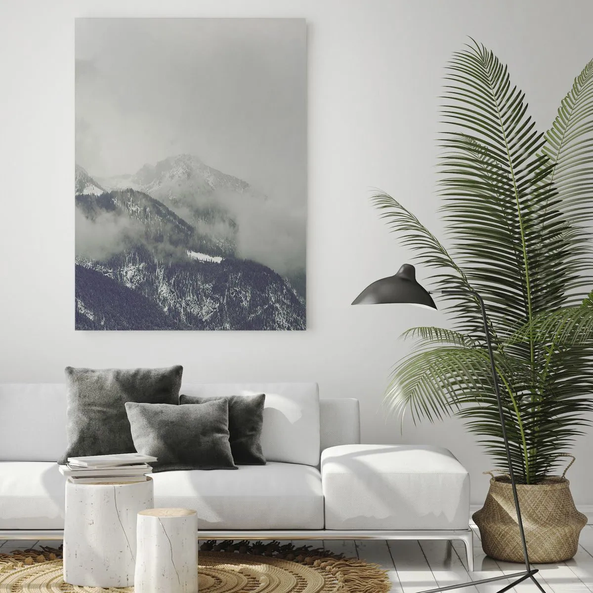 Obraz na szkle - Górska dolina we mgle w odcieniach szarości - 50x70cm - Omglona dolina - Nowoczesna dekoracja ścienna do salonu, kuchni i sypialni ARTTOR