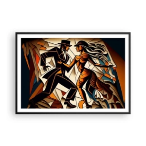 Plakat w czarnej ramie - Dynamiczna para tańcząca w abstrakcyjnej formie - 100x70cm - Taniec pasji i namiętności - Nowoczesna dekoracja ścienna do salonu i sypialni ARTTOR