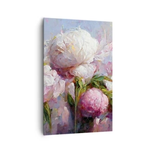 Obraz na płótnie - Romantyczne kwiaty piwonii w pastelowych barwach - 80x120cm - Kipiący życiem bukiet - Nowoczesna dekoracja ścienna do salonu i sypialni ARTTOR