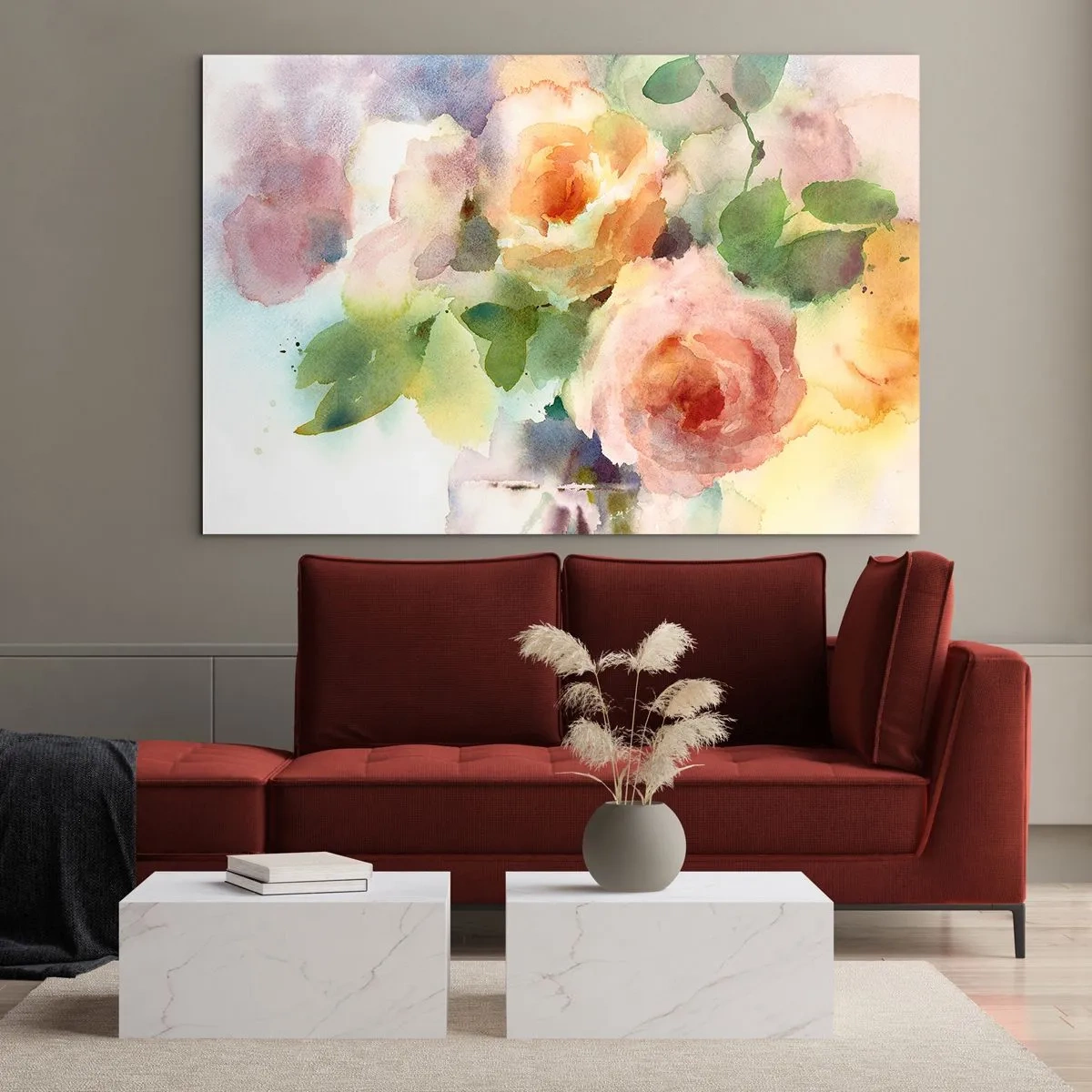 Obraz na szkle - Akwarelowy obraz róż w delikatnych pastelowych barwach - 70x50cm - Delikatne jak akwarela - Nowoczesna dekoracja ścienna do salonu i sypialni ARTTOR