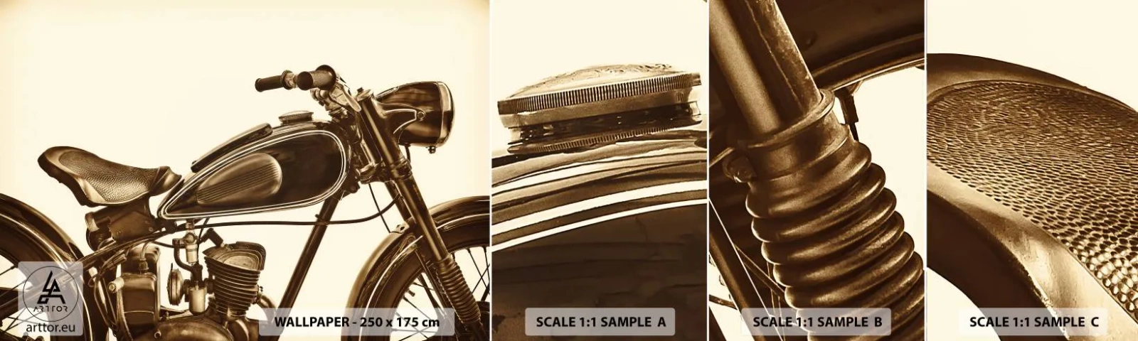 Fototapeta Próbka Samoprzylepna Deluxe Sticker - Tęsknota za klasyką - Motocykl, Vintage, Motoryzacja - 100x30 cm