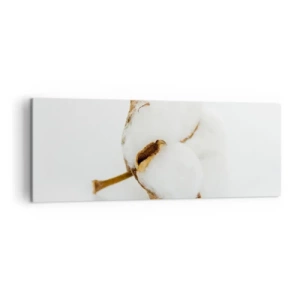 Obraz na płótnie - Gałązka bawełny na jasnym tle w minimalistycznym ujęciu - 140x50cm - Miękka z natury - Nowoczesna dekoracja ścienna do salonu i sypialni ARTTOR