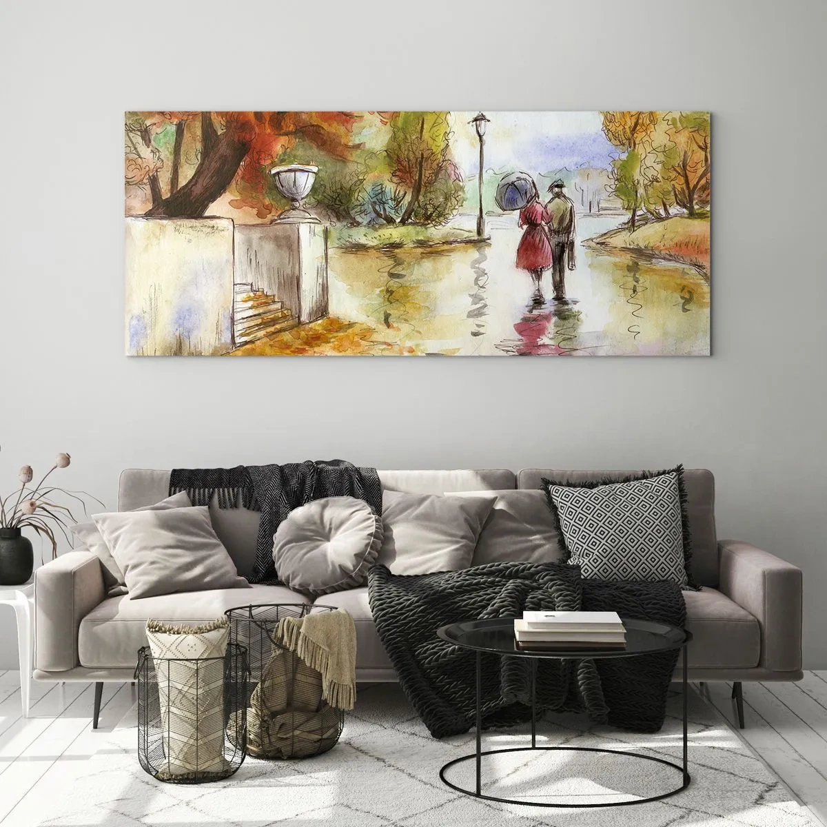 Obraz na szkle - Romantyczna jesień w parku - 100x40 cm