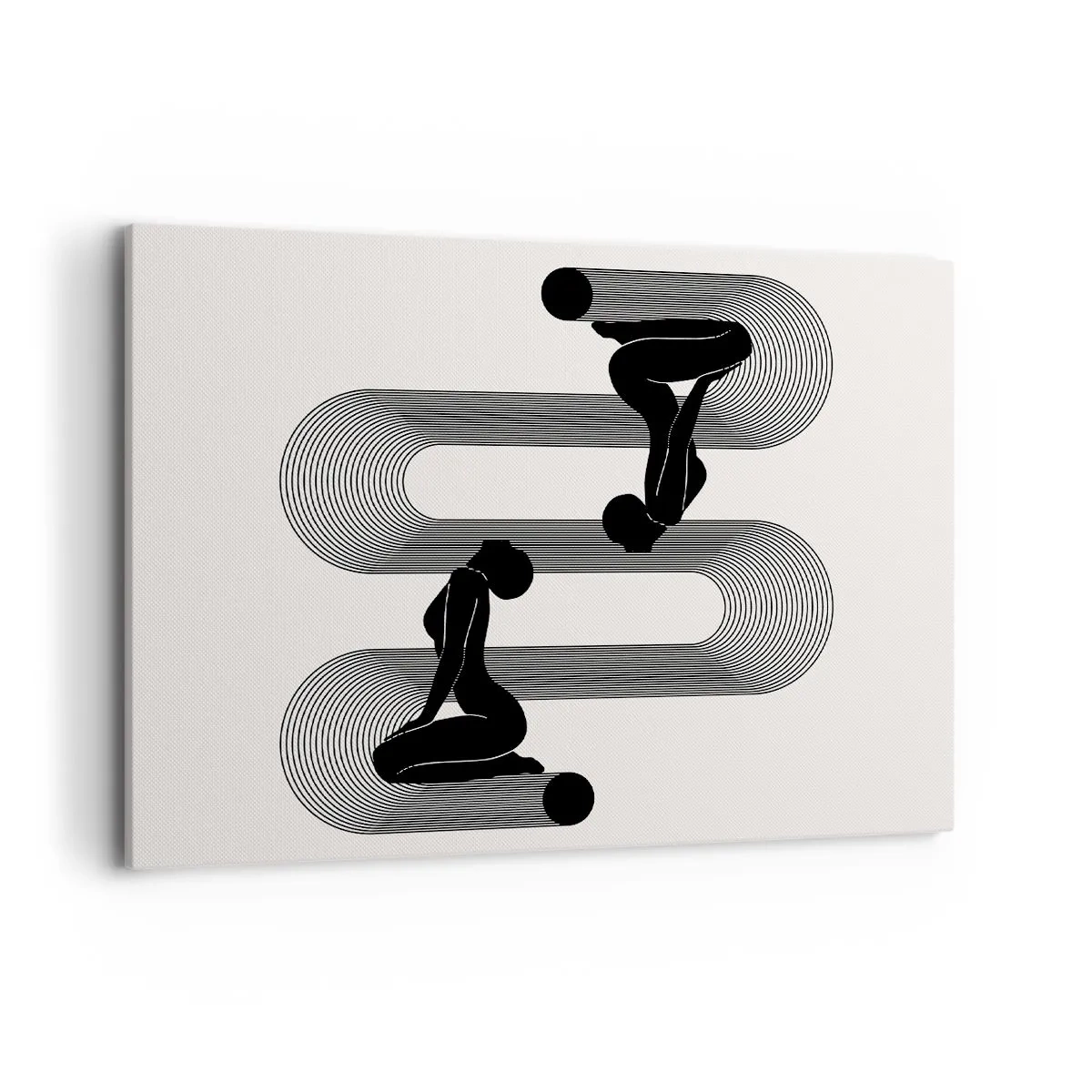 Obraz na płótnie - Czarne sylwetki z geometrycznymi liniami na jasnym tle - 100x70cm - Zmysłowa symetria - Nowoczesna dekoracja ścienna do salonu, kuchni i sypialni ARTTOR