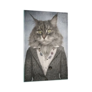 Obraz na szkle - Tryptyk z postaciami zwierząt w eleganckich ubraniach na stylizowanym tle - 70x100cm - Futra znów w modzie - Nowoczesna dekoracja ścienna do salonu i sypialni ARTTOR