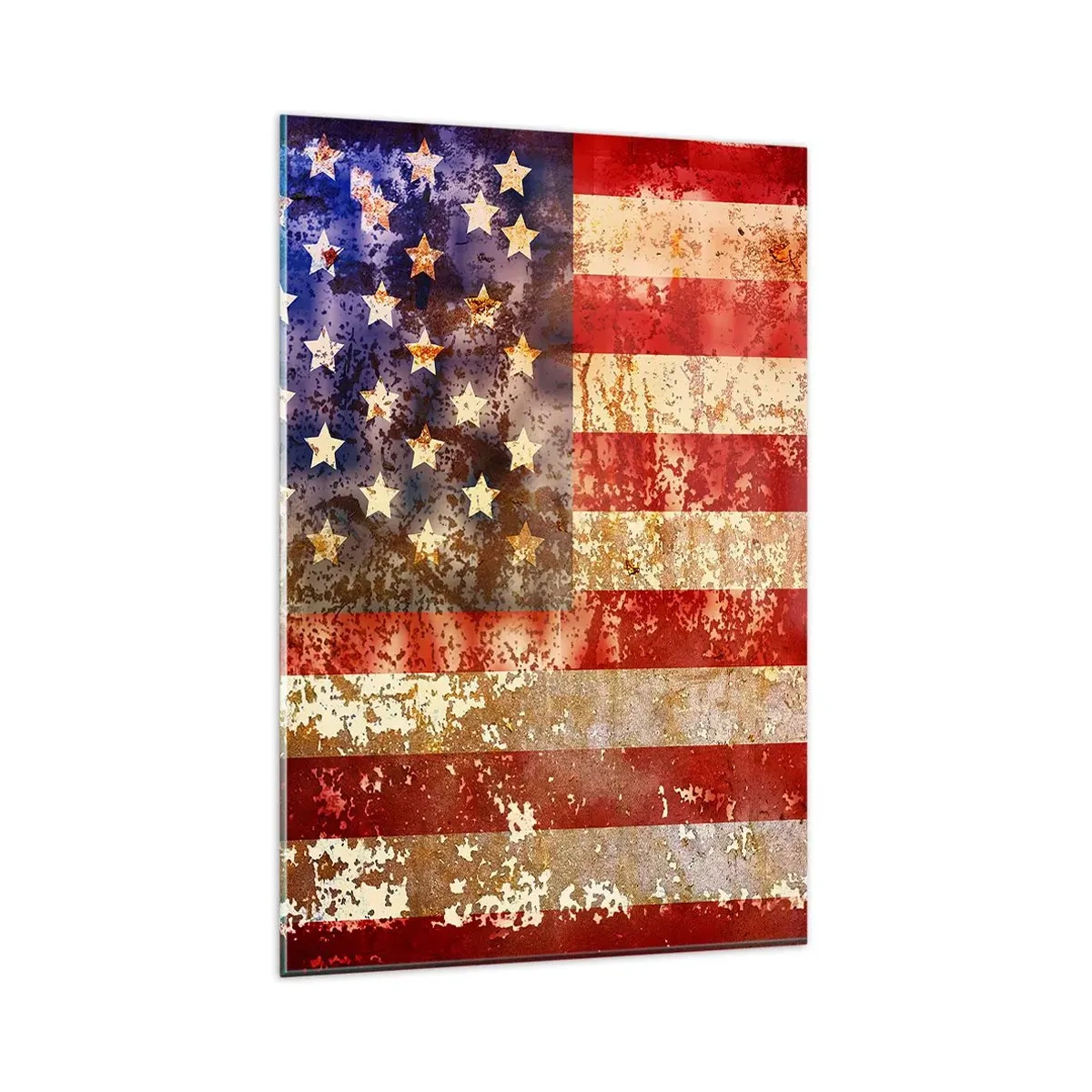 Obraz na szkle - Stylizowana flaga USA z efektem postarzenia - 80x120cm - Chwała nie przemija - Nowoczesna dekoracja ścienna do salonu i sypialni ARTTOR